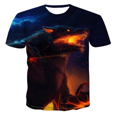 JIFENLI Herren 3D Druck T-Shirt Sommer Weißer Fuchs Wolf Kopf Tier Unisex 3D Bedrucktes T-Shirt Rundhals Kurzarm Herren Lose Elastisches Atmungsaktives Oberteil von JIFENLI