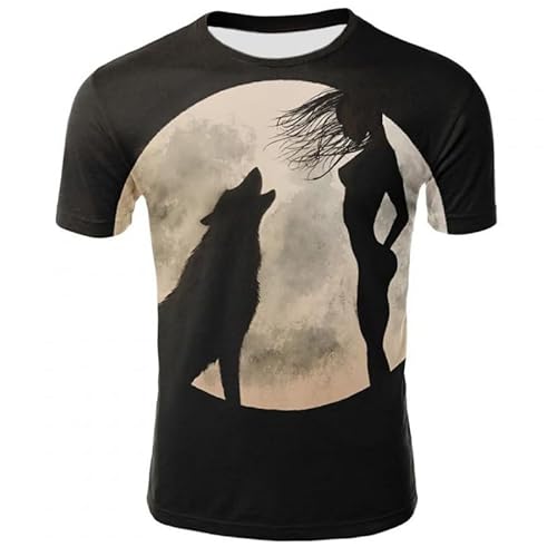 JIFENLI Herren 3D Druck T-Shirt Sommer Wolf Unisex 3D-Digitaldruck-T-Shirt Rundhals-Kurzarm Lässiges Herren-Lose-T-Shirt Stretch-Halbarm-Atmungsaktives, Schnelltrocknendes Oberteil von JIFENLI