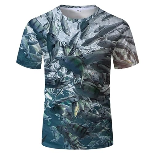 JIFENLI Herren 3D Druck T-Shirt Sommer Zander Angeln Unisex 3D Gedruckt Dreidimensionales T-Shirt Rundhals Herren Kurzarm Lose Stretch Top Sweatshirt von JIFENLI