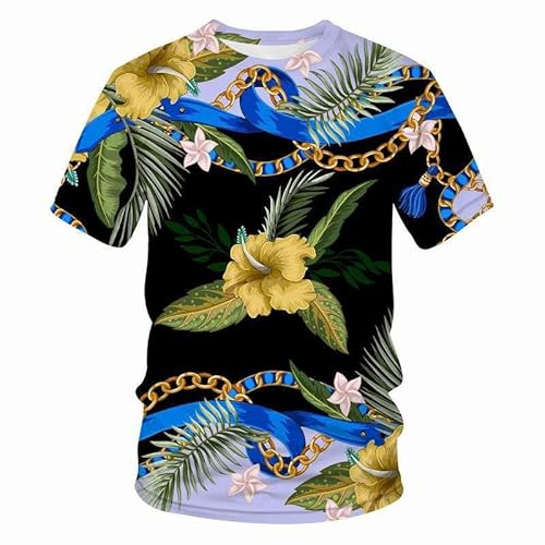 JIFENLI Herren 3D Druck T-Shirt Sommerkette Unisex 3D-Digitaldruck-T-Shirt Rundhals-Kurzarm-Loses, Elastisches, Atmungsaktives Oberteil von JIFENLI