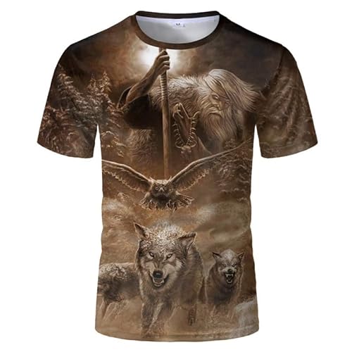 JIFENLI Herren 3D Druck T-Shirt Summer Forest Wolf Unisex 3D-Gedrucktes T-Shirt Rundhals Kurzarm Plus Size Herren Fat Loose Elastic T-Shirt Top von JIFENLI