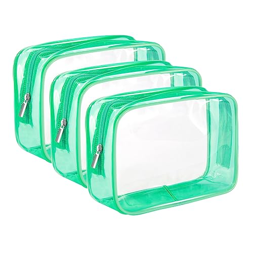 JIHUOO 3 transparente Make-up-Taschen, wasserdicht, Kulturbeutel mit Reißverschluss, wasserabweisend, transparente Kosmetiktasche, Handgepäcktasche, grün, 16.5 x 12 x 6.5cm von JIHUOO