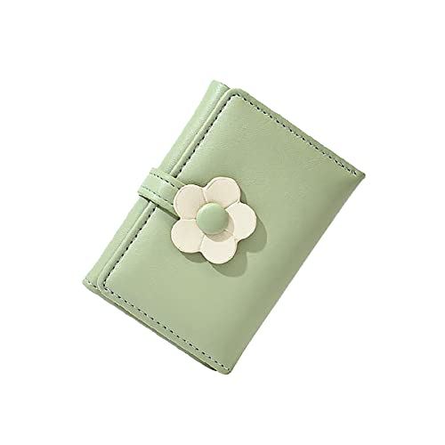 JIHUOO Süße Blumengeldbörse aus PU-Leder, dreifach gefaltet, kleines Geldfach, Kartenhalter, Münzgeldbörse für Damen, Mädchen, Grün von JIHUOO