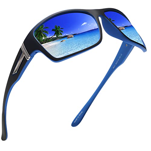 JIM HALO Polarisierte Sonnenbrille für Männer und Frauen, Wrap-Around-Sprot-Sonnenbrille zum Radfahren Angeln Fahren Schwarzblau/Spiegelblau JIM HALO Polarisierte Sonnenbrille für Männer und Frauen, Wrap-Around-Sprot-Sonnenbrille zum Radfahren Angeln Fahren Schwarzblau/Spiegelblau von JIM HALO