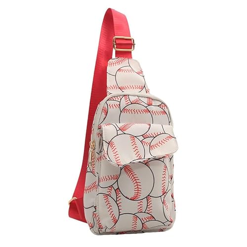 JINGBDO Crossbody-Brusttasche Für Frauen Taschen Nylon Crossbody Taschen Baseballtaschen Frauenumhängenden Taschen Kleine Brustbeutel-Weißer Baseball von JINGBDO