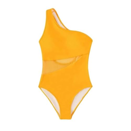 JINGBDO Damen Bademode Badeanzug One-Shoulder Rückenless Women Badebode Beach Badeanzug Urlaub Outfit-Gelb-L von JINGBDO