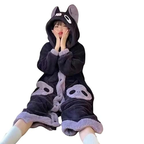 JINGBDO Damen Nachtwäsche Aus Plüschcartoon Fledermaus Plüsch -Pyjama Robe Pyjama Flanell Pyjamas Winter Langarm Nachtkleid Party Vampire Nachtwäsche-Schläger-XL von JINGBDO