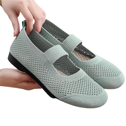 JINGBDO Flache Schuhesommertuchschuhe Flacher Mund Hohl Weicher Boden Nicht rutschfeste Schuhe Atmungsaktive Einzelschuhe-Grün-39 von JINGBDO