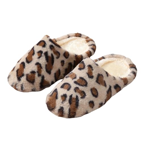 JINGBDO Hausschuhe Damen Frauen Winter Warme Hausschuhe Leopard Rutscht Um Zehenflächen Im Innenschlafzimmer Fußballer Damenschuhe von JINGBDO