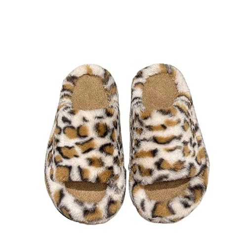 JINGBDO Hausschuhe Damen Winterschuhe Frauen Leopard House Home Pantoffeln Für Frauen Flach Plattform Ndoor Schuhe Objektträger von JINGBDO