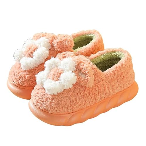 JINGBDO Herbst/Winter Hausschuhepackung Mit Baumwollschuhen Weibliche Winter Schöne Blumen Zu Hause Home Innen In Der Innenseite Nicht Rutschdicke Untere Plüschschuhe-Orange-35-36 von JINGBDO