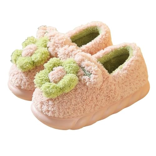 JINGBDO Herbst/Winter Hausschuhepackung Mit Baumwollschuhen Weibliche Winter Schöne Blumen Zu Hause Home Innen In Der Innenseite Nicht Rutschdicke Untere Plüschschuhe-Rosa-35-36 von JINGBDO