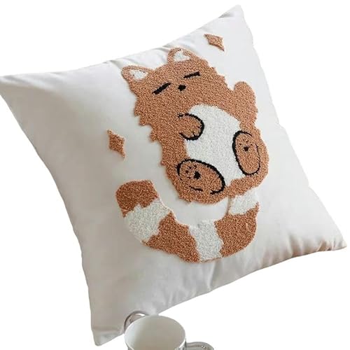 JINGBDO Kissenbezüge 45X45Cm Einfache Wurfkissenabdeckung Stickerei Plüsch Niedliche Tiersofa Kissenbedeckung Home Dekoration Kissenabdeckung-Süße Katze-45X45Cm von JINGBDO