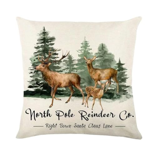 JINGBDO Kissenbezüge Winter Rentier Schneemann Gedrucktes Kissenabdeckung 45 × 45 cm Leinenkissenbedeckung Dekorative Wohnkultur Sofa Kissenabdeckung-45X45Cm-H23 von JINGBDO