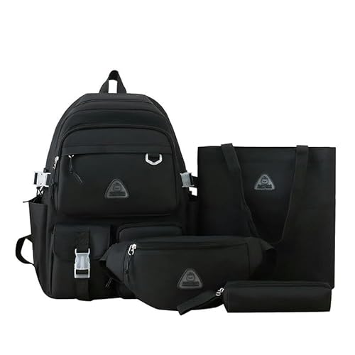 JINGBDO Rucksack Beutel Mit Großer Kapazität Vier Sets Männer Und Frauen Models Trend Crossbody Chest -Tasche Einfache Leinwand -Umhängetasche-Schwarzes 4 -Teiliges Set von JINGBDO