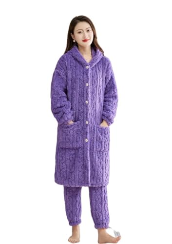 JINGBDO Schlafanzug Damen Übergroße Winterdickte Frauen Pyjamas Setzen Warm Warmes Fleece -Nachtwäsche Pijamas Anzug An Losen Heimkleidung-Lila-XXL von JINGBDO