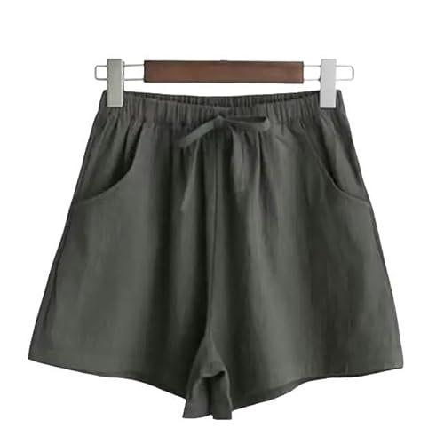 JINGBDO Shorts Für Frauendamenfarbe Sommershorts Kordelstring Hohe Taille Casual Shorts Atmungsaktives Weitbein Frauenshorts-Atrovirens-XL von JINGBDO