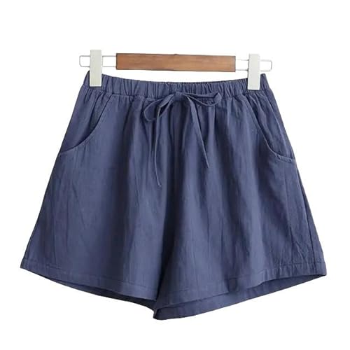 JINGBDO Shorts Für Frauendamenfarbe Sommershorts Kordelstring Hohe Taille Casual Shorts Atmungsaktives Weitbein Frauenshorts-Blau-S von JINGBDO