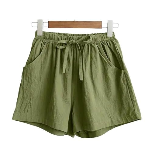 JINGBDO Shorts Für Frauendamenfarbe Sommershorts Kordelstring Hohe Taille Casual Shorts Atmungsaktives Weitbein Frauenshorts-Grün-L von JINGBDO
