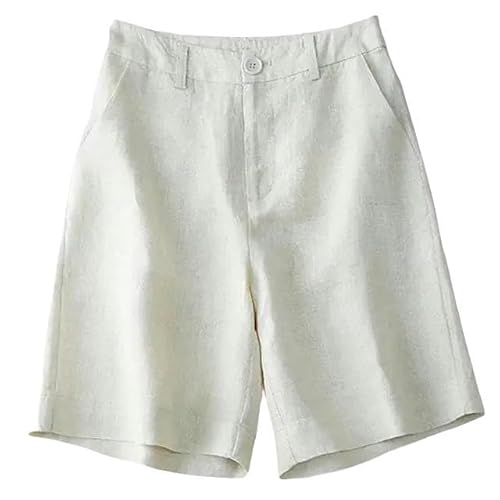 JINGBDO Shorts Für Frauenfrauen Sommershorts Cotton Casual Shorts Süßigkeit Farbe Klassische Leinenknopf Fliege Frauen Gerade Shorts-Weiss-XL von JINGBDO