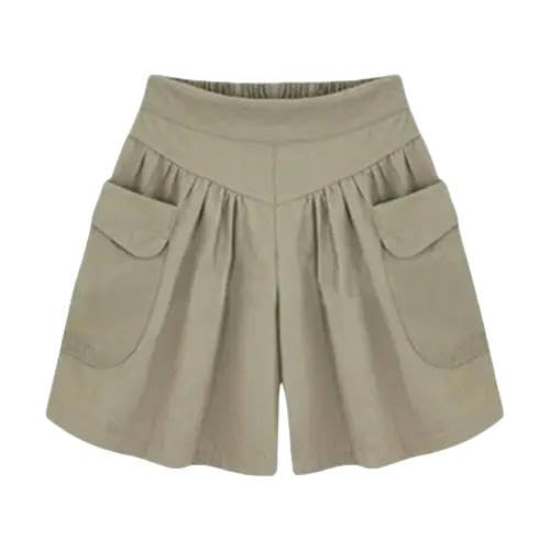 JINGBDO Shorts Für Frauenlässige Frauen-A-Line-Shorts Frauen Solid Color Lose Shorts Frauen Hohe Taille Bequeme Outdoor-Shorts-Khaki-L von JINGBDO