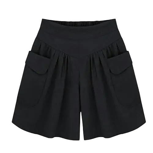 JINGBDO Shorts Für Frauenlässige Frauen-A-Line-Shorts Frauen Solid Color Lose Shorts Frauen Hohe Taille Bequeme Outdoor-Shorts-Schwarz-5Xl von JINGBDO