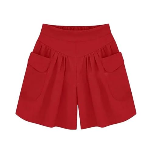 JINGBDO Shorts Für Frauenlässige Frauen-A-Line-Shorts Frauen Solid Color Lose Shorts Frauen Hohe Taille Bequeme Outdoor-Shorts-Weinrot-M von JINGBDO