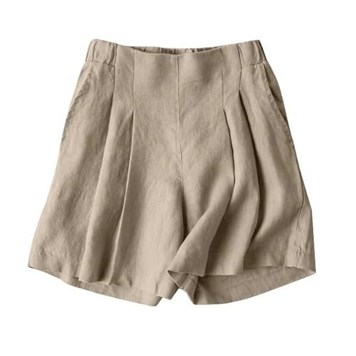 JINGBDO Shorts Für Frauensommershorts Für Frauen Modische Elastische Elastische Taille Solid Color Hosen Elegante Freizeit -Strandfeiertaghosen-Beige-5Xl von JINGBDO