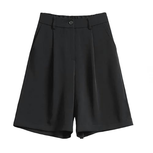 JINGBDO Shorts Für Frauenweiße Anzugshorts Frauen Hohe Taillenknopftasche Gerade Hosen Damen Sommer Loser Knie -High Shorts-Schwarz-XXL von JINGBDO