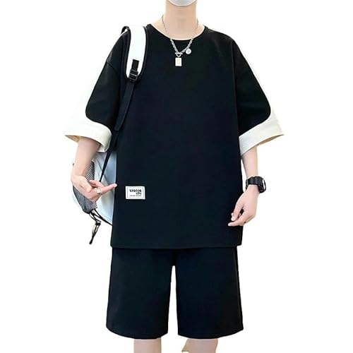 JINGBDO Sportliche Anzügeübergroße Sportbekleidung Männer 8XL T-Shirt Shorts Set Short Sportswear Männer Zweiteiliger Sommer Streetwear Herrenkleidung-Schwarzer Tz8815-6Xl Für 115-125 Kg von JINGBDO