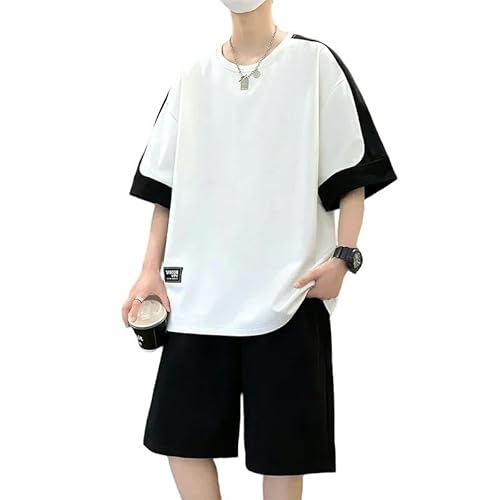 JINGBDO Sportliche Anzügeübergroße Sportbekleidung Männer 8XL T-Shirt Shorts Set Short Sportswear Männer Zweiteiliger Sommer Streetwear Herrenkleidung-Weißer Tz8815-L Für 55-65 Kg von JINGBDO