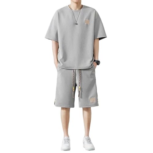 JINGBDO Sportliche Anzügewaffel Sommer Übergroß-T02-Grey-7Xl von JINGBDO