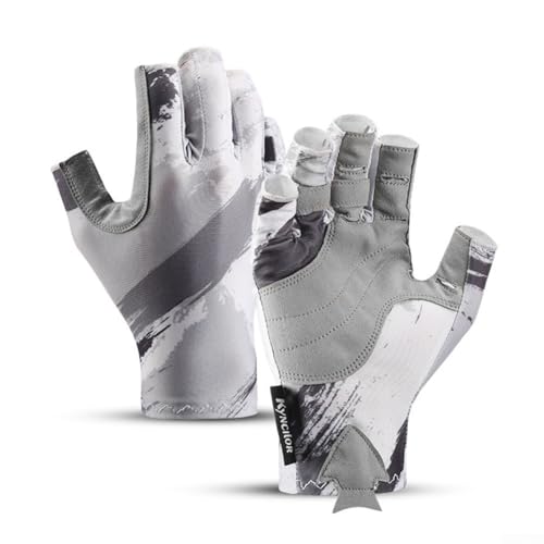 JINSBON Atmungsaktive Halbfinger-Angelhandschuhe, rutschfeste, dünne Handschuhe für Fahrrad, elastisches Armband-Design (L grau) von JINSBON