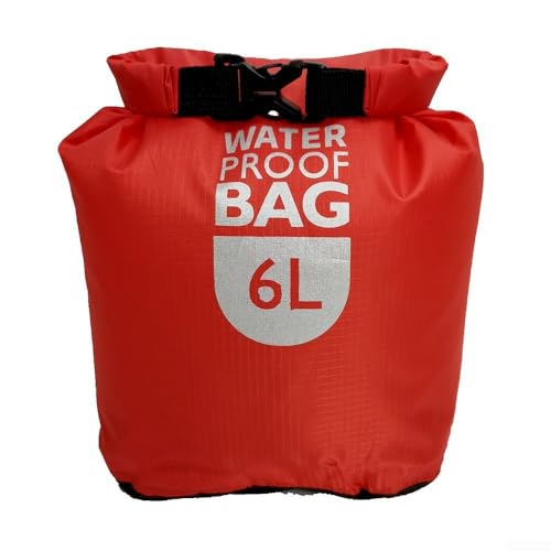 JINSBON Dry Bag für Schwimmen, Rafting, Kajakfahren, wasserdichter Sack, 6L & 12L, Rot/Gelb/Blau/Grün/Orange, Rot, 6 l von JINSBON