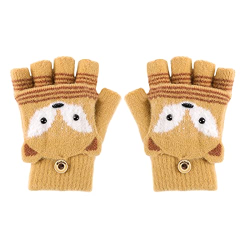 JINTN Kinder Halbfinger Handschuhe mit Flip Top Fausthandschuhe Strickhandschuhe Fünf Finger Fäustlinge Winterhandschuhe Gestrickte Fahrradhandschuhe, 3-10 Jahre alt von JINTN