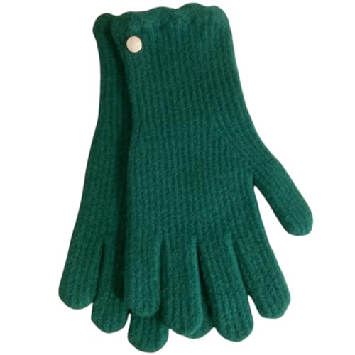 JINZIJINYU Damen Touchscreen Stoff Handschuhe Einfarbige Fingerlose Handschuhe Aus Wolle Mit Rüschen Winter Skihandschuhe Dunkelgrün von JINZIJINYU