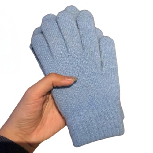 JINZIJINYU Damen Touchscreen Stoff Handschuhe Einfarbige Plüschhandschuhe Für Den Winter Kältebeständige Paar Laufhandschuhe Mit Fünf Fingern Hellblau von JINZIJINYU