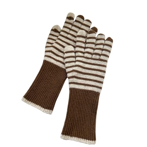 JINZIJINYU Damen Touchscreen Stoff Handschuhe Gestreifte Fingerlose Touchscreen Handschuhe Winter Plüsch Verdickte Handschuhe Braun von JINZIJINYU