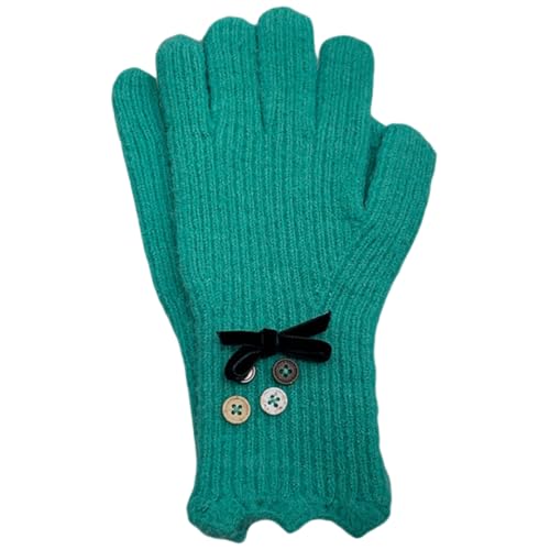 JINZIJINYU Damen Touchscreen Stoff Handschuhe Winter Bogen Handschuhe Touchscreen Handgefertigt Knopf Fingerlose Fahrradhandschuhe Grün von JINZIJINYU