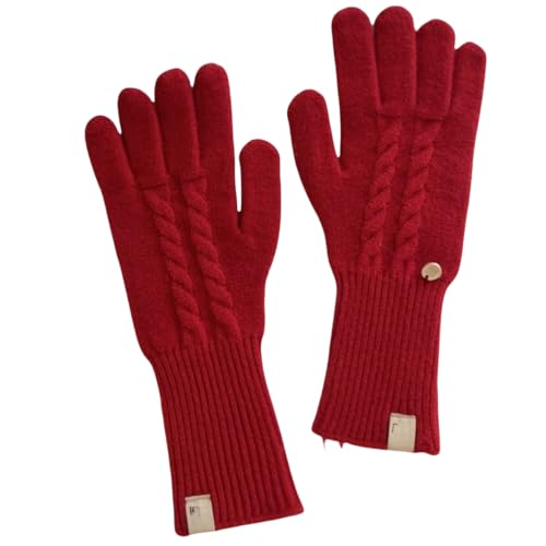 JINZIJINYU Damen Warm Winter Gefüttert Retro Twist Wollhandschuhe Winter Radfahren Lange Fahrradhandschuhe Rot von JINZIJINYU