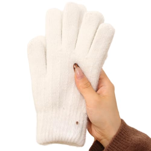 JINZIJINYU Damen Winter Strickhandschuhe Thermo Herren Verdickte Winter Fahrradhandschuhe Doppellagige Skihandschuhe Weiß von JINZIJINYU