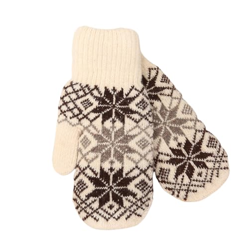 JINZIJINYU Damen Winter Strickhandschuhe Thermo Jacquard Kältebeständige Fingerhandschuhe Wintersaison Wollhandschuhe Beige von JINZIJINYU