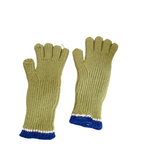 JINZIJINYU Damen Winter Strickhandschuhe Thermo Zwei Finger Touchscreen Handschuhe Wollhandschuhe Zum Radfahren Skifahren Und Laufen Dunkelgrün von JINZIJINYU