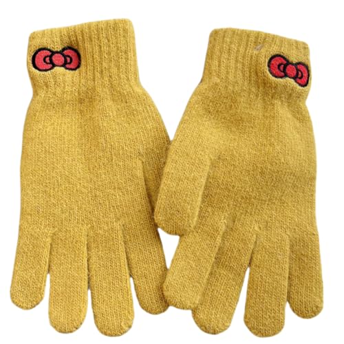 JINZIJINYU Damen Winterhandschuhe Bow Handschuhe Damen Winter Outdoor Plüsch Lauf Und Fahrradhandschuhe Gelb von JINZIJINYU