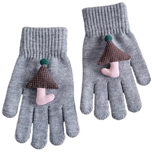 JINZIJINYU Damen Winterhandschuhe Dreidimensionale Wollknäuelfaden Kiefernpilz Touchscreen Handschuhe Quadratische Karierte Winter Fingerhandschuhe Grau von JINZIJINYU