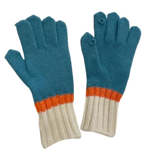 JINZIJINYU Damen Winterhandschuhe Farbblockierte Winter Touchscreen Handschuhe Verdickte Woll Split Finger Fahrradhandschuhe Blaue Nähte von JINZIJINYU