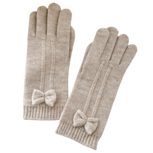 JINZIJINYU Damen Winterhandschuhe Finger Touchscreen Handschuhe Mit Vertikalem Streifen Und Schleife Für Damen Winter Fünf Finger Zum Radfahren Ski Handschuhe Braun von JINZIJINYU