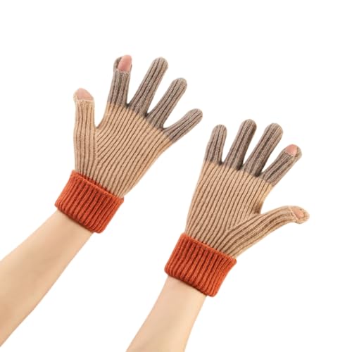 JINZIJINYU Gestrickte Warme Handschuhe Fingerlose Winterhandschuhe Radfahren Kältefest Plus Fleece Handschuhe Orange von JINZIJINYU