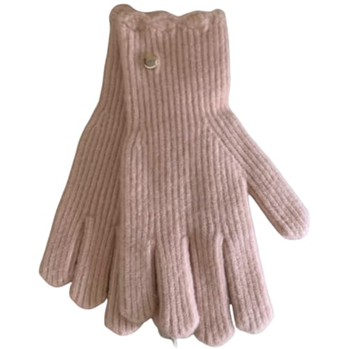 JINZIJINYU Strickhandschuhe Damen Einfarbige Fingerlose Winter Skihandschuhe Aus Wolle Mit Rüschen Rosa von JINZIJINYU