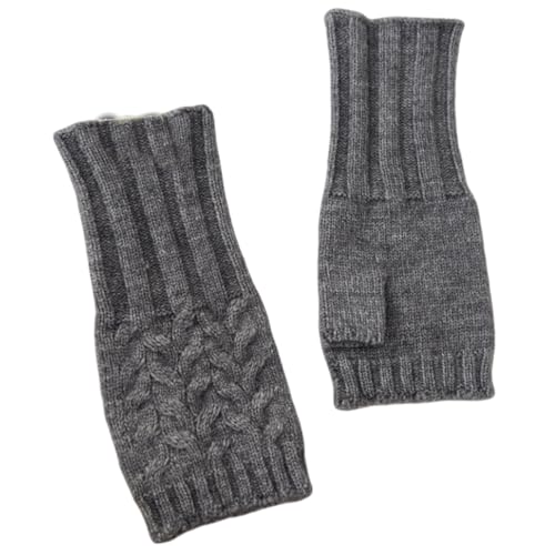 JINZIJINYU Strickhandschuhe Damen Gefüttert Halbfinger Blatt Wollhandschuhe Mit Fingerlosem Schriftzug Und Handgelenkschutz Fahrradhandschuhen Grau von JINZIJINYU